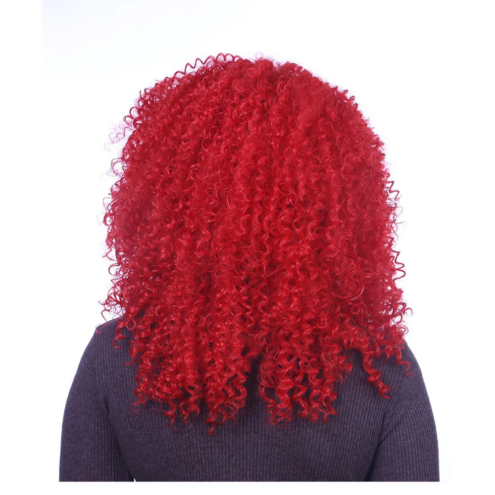 Top High Quality Afro Wigs 16" Curly Red Hair Wig African American For Black Women Synthetic Realistic |