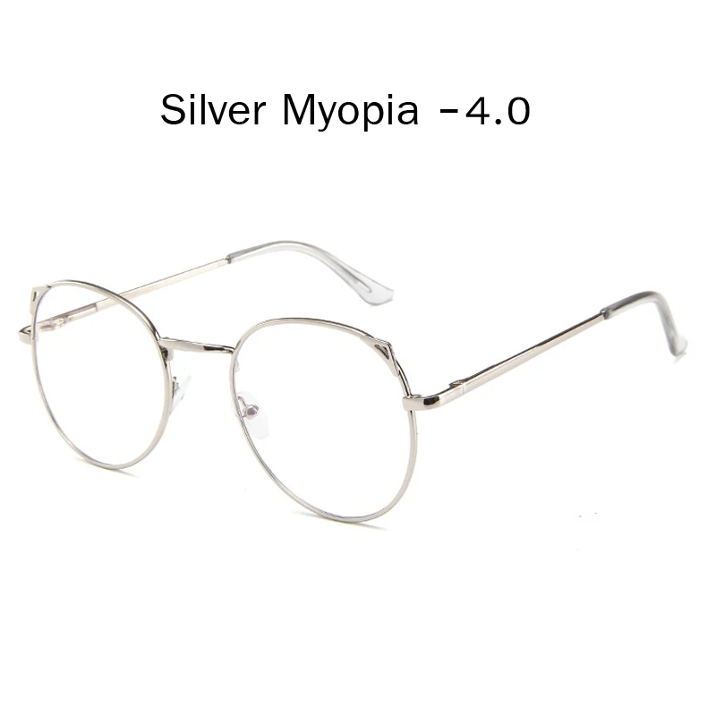 silver myopia 4.0 Zilead кошачьи уши металлические очки для близорукости для женщин и мужчин ясное зрелище близорукое с диоптрией-1.0to-4,0 - Цвет оправы: silver myopia 4.0