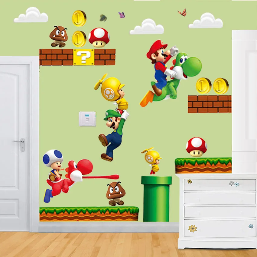 Super Mario Bros Enfants виниловая Фреска Autocollants Murales Autocollant
