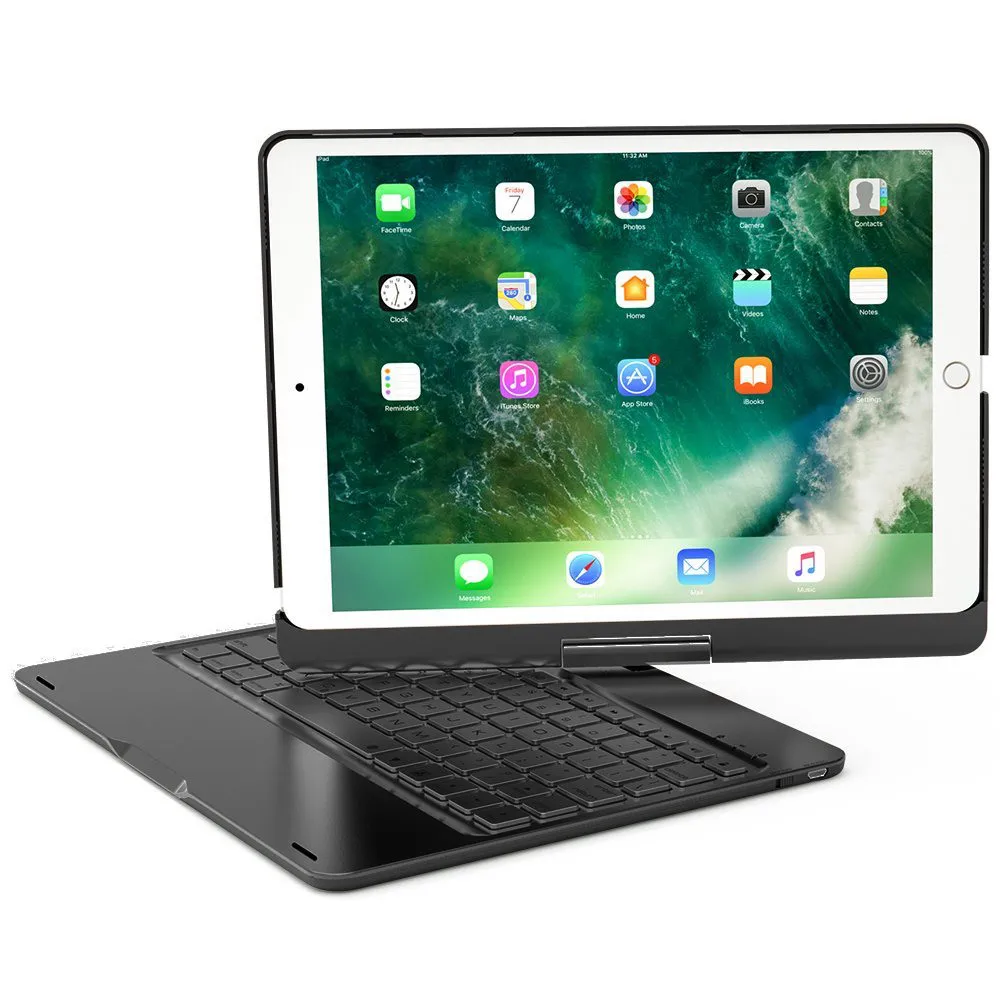 

For iPad 9.7 2018 Smart Slim 7 Colors LED Backlit 360 Degree Swivel Rotating Aluminum Wireless Bluetooth Keyboard Case Cover