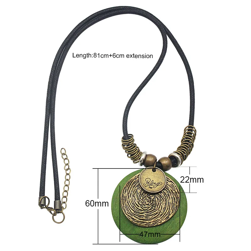 COUYA 2017 Осень Зима Простой кофейный зеленый деревянный кулон Длинная кожаная