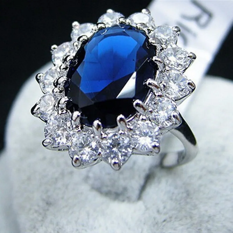 Фото Лидер продаж женское роскошное элегантное обручальное кольцо с синим кристаллом