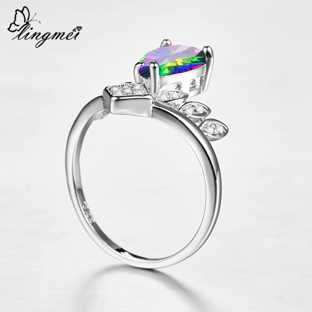 lingmei Gorgeous Fashion Crown Princess Jewelry Pear Cut Multi &amp White Red Cubic Zircon Silver Color Ring Size 6-9 | Украшения и