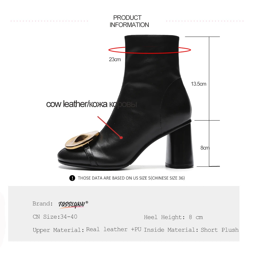 TASSLYNN 2019 Women Boots Winter Shoes Zipper Ankle High Heels Western Style round Toe Autumn Size 34-40 | Обувь