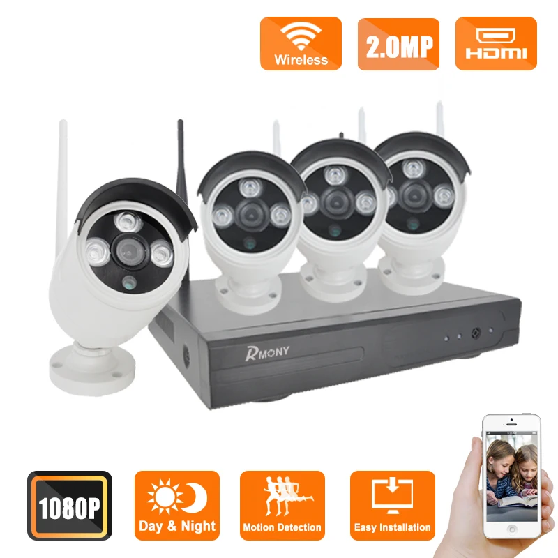 4CH Беспроводной 1080 P NVR 4 шт. HD 1920*1080 2.1MP Wi Fi открытый/закрытый Камера безопасности