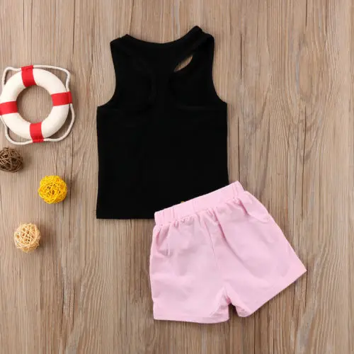 

Kids Baby Girl Summer Vest T-Shirt Tops + Sequin Shorts Pants Outfit Summer Clothes Set