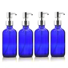 4 шт 250 мл синий шампунь в стеклянной бутылке пустые перезаправляемые дозатор для жидкого мыла с Нержавеющаясталь дозатор для лосьонов для дезинфицирующего средства для рук