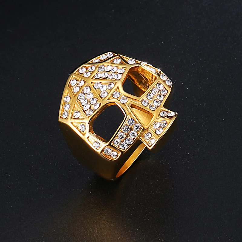 Хип хоп Золотое кольцо с черепом Iced Out Bling IP позолоченные титановые кольца из