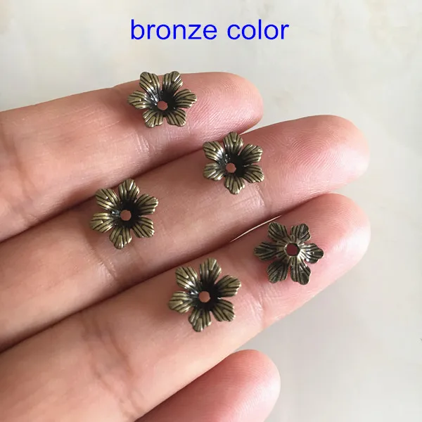 bronze color 100 шт 10 мм латунные бусины для цветов, 6 лепестков для изготовления ювелирных изделий и рукоделия, золотой/серебряный/стальной/бронзовый цвет - Цвет: bronze color