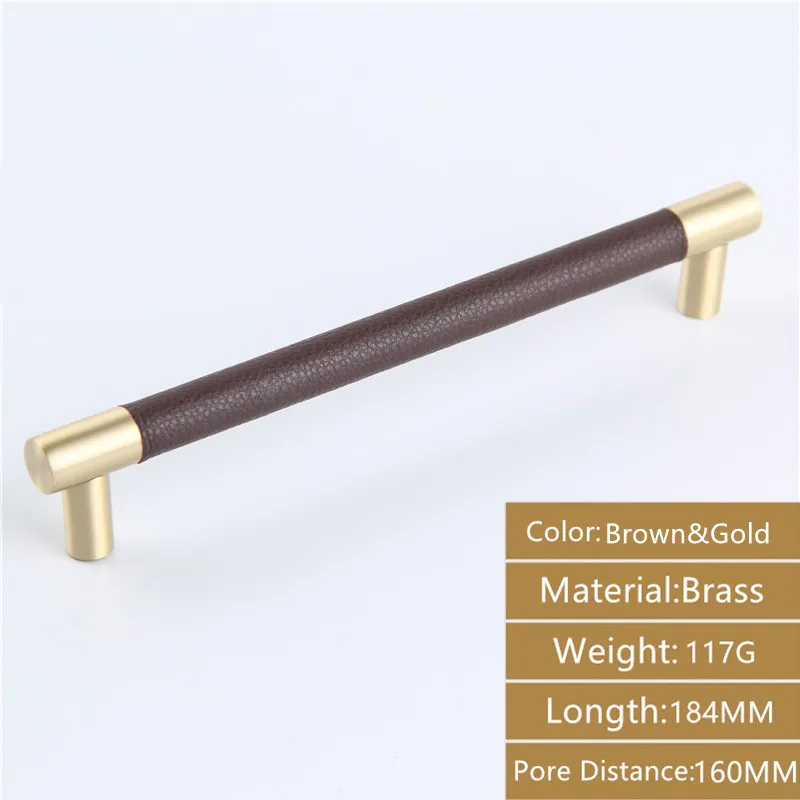 Brown-184-2PCS AODEYI 2 шт латунные ручки для ящиков Carbinet ручка мебель твердая базовая ручка Замена с кожаным покрытием 22-016 - Цвет: Brown-184-2PCS