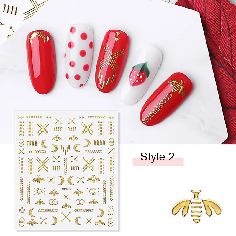 Style 2 Новая звезда Луна дизайн золотой стикеры 3D на ногти Nail Art Наклейки DIY салон маникюр Клей наклейка слайдеры Дизайн ногтей украшения - Цвет: Style 2