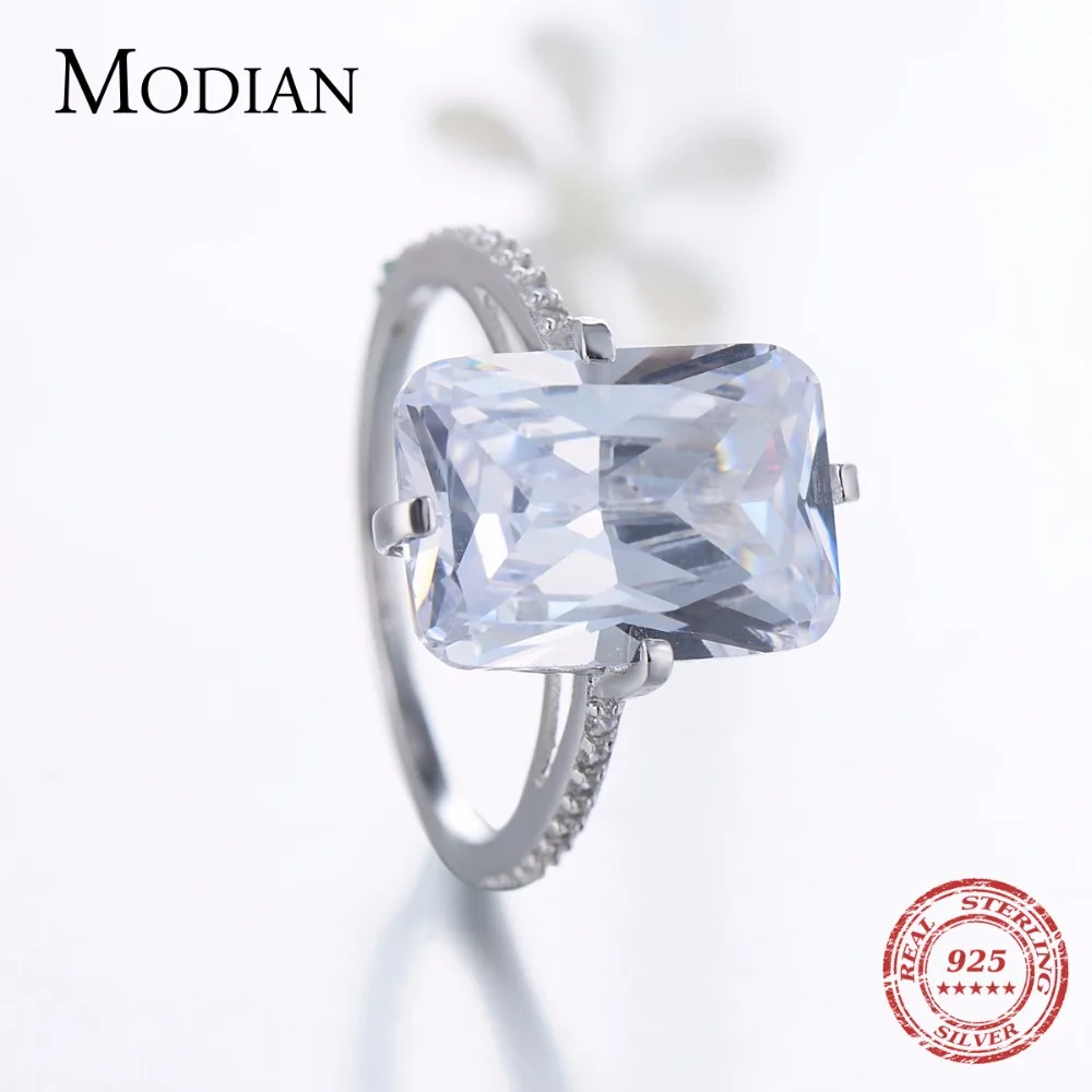 Modian 925 пробы серебро Прямоугольник 5A прозрачный Циркон Роскошные Кольца Юбилей обручальные ювелирные изделия для женщин модные кольца