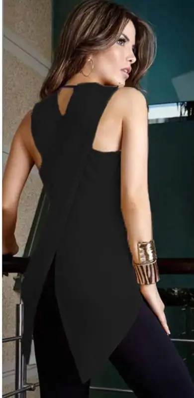 Suvance Летняя мода без рукавов 5 сплошной цвет Нерегулярные блузка S-3xl |