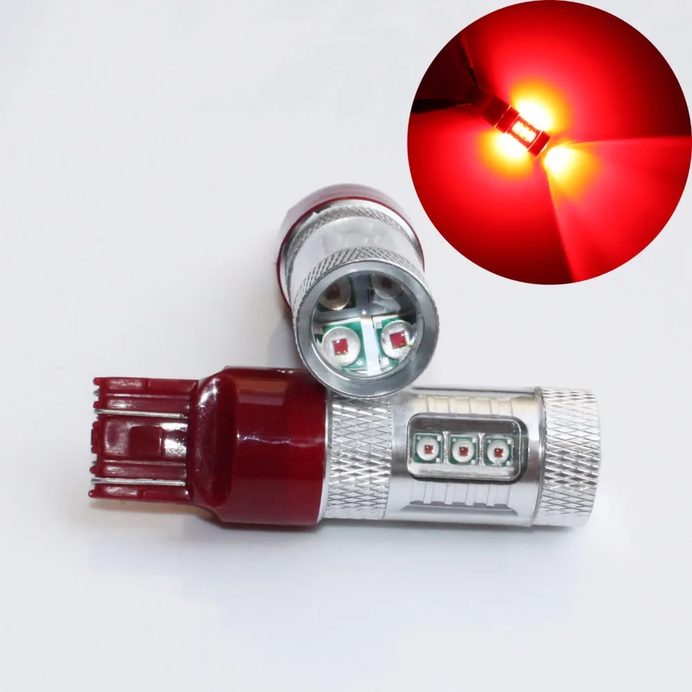 Free Shipping 2pcs Super Red 7443 7444 Cree Chips 80W LED Dual Filament Brake Turn Signal Light T20 7443 Reflector 992 W21w/5W