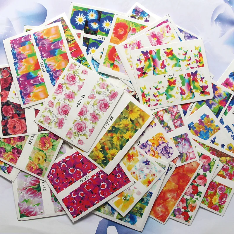 50 sheets Mix Designs Flower Series Nail Art Water Transfer Stickers Full Wraps Deer/Lavender Nail Tips DIY Lot