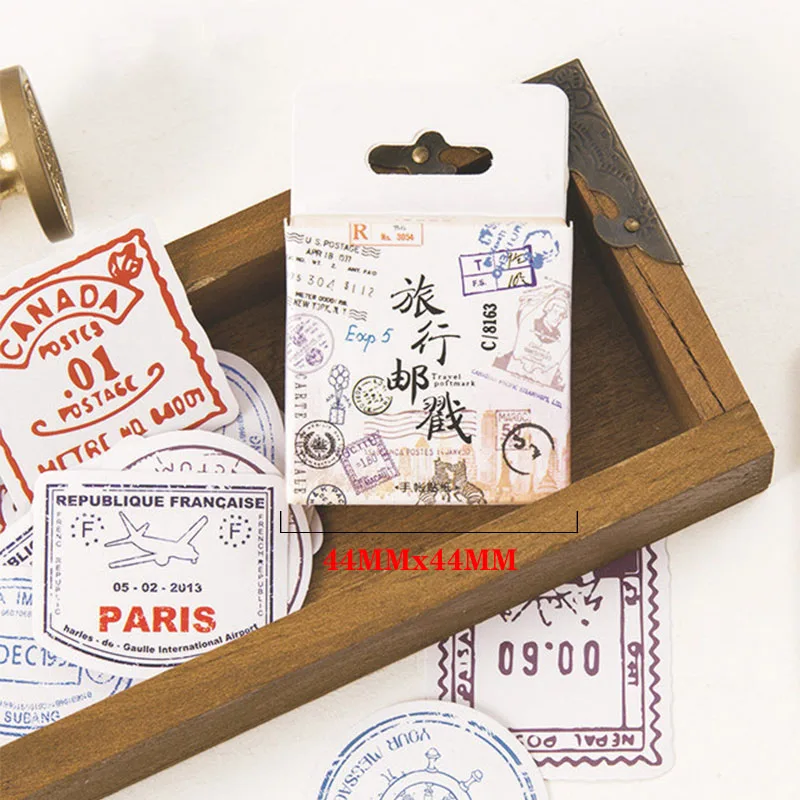 travel Retro stamp Adhesive Paper Flake label stickers DIY Scrapbooking decoration Office Memo planner Paper stickers 45pcs/box