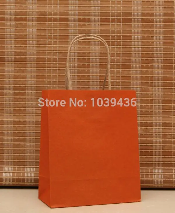 

20pcs/lot Orange Paper Bag 18x15x8cm Jewelry Boutique Gift Packaging Bag Party Favors Kraft Paper Gift Bags With Handles