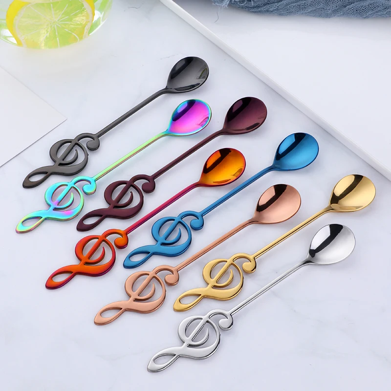 8 Pcs/Set Spoon Musical Note Coffee Spoons Stainless Steel Tea Stirring Set Sugar Ice Cream Mug Dessert Tableware | Дом и сад