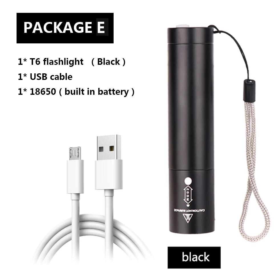 Cree xhp50 3000лм внешний аккумулятор светодиодный фонарик usb зарядка растягивающийся зум ударопрочный 18650 перезаряжаемый фонарик - Испускаемый цвет: Package E
