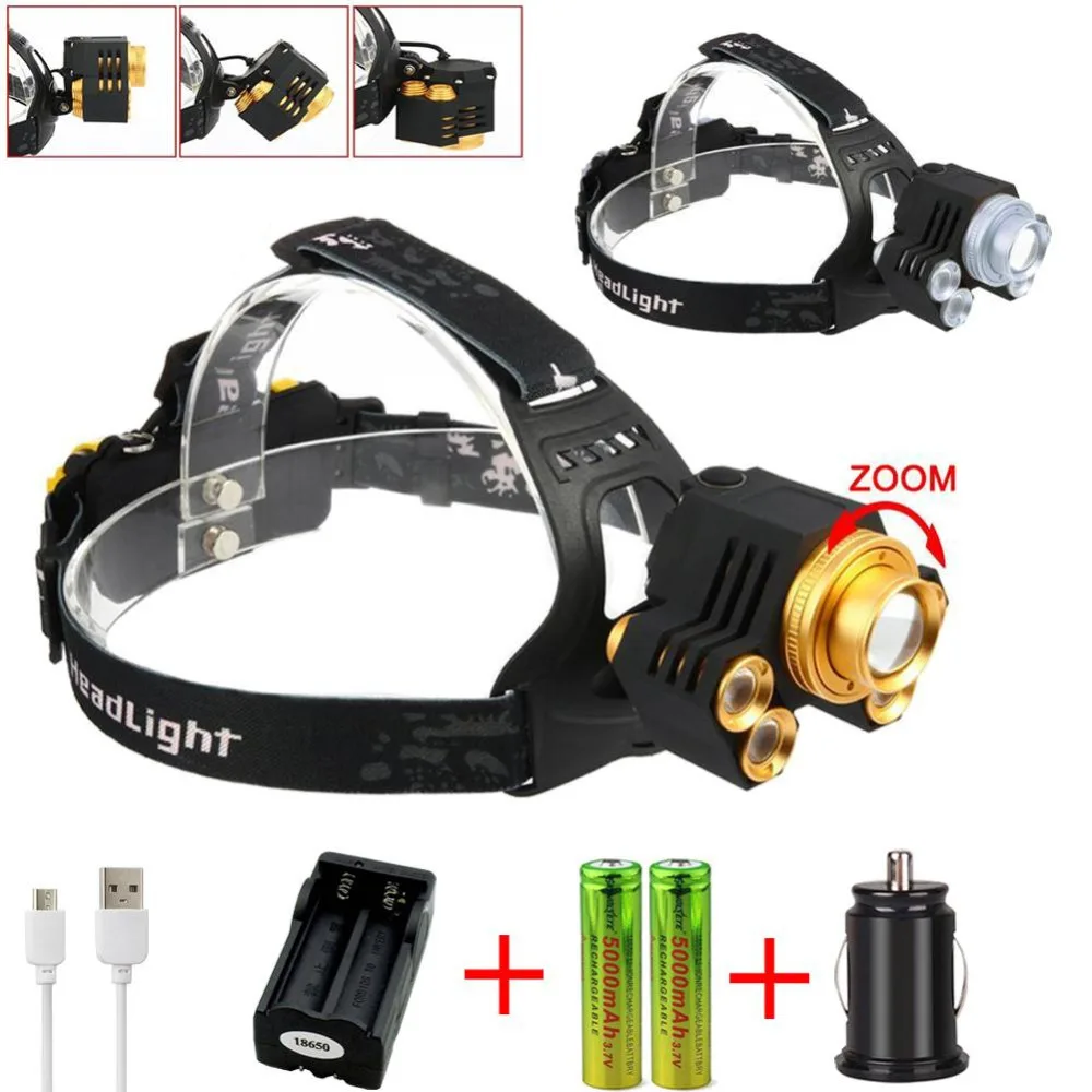 Налобный фонарь перезаряжаемый светодиодный фонарик 18650 15000 лм T6|usb headlamp|headlamp zoomxml