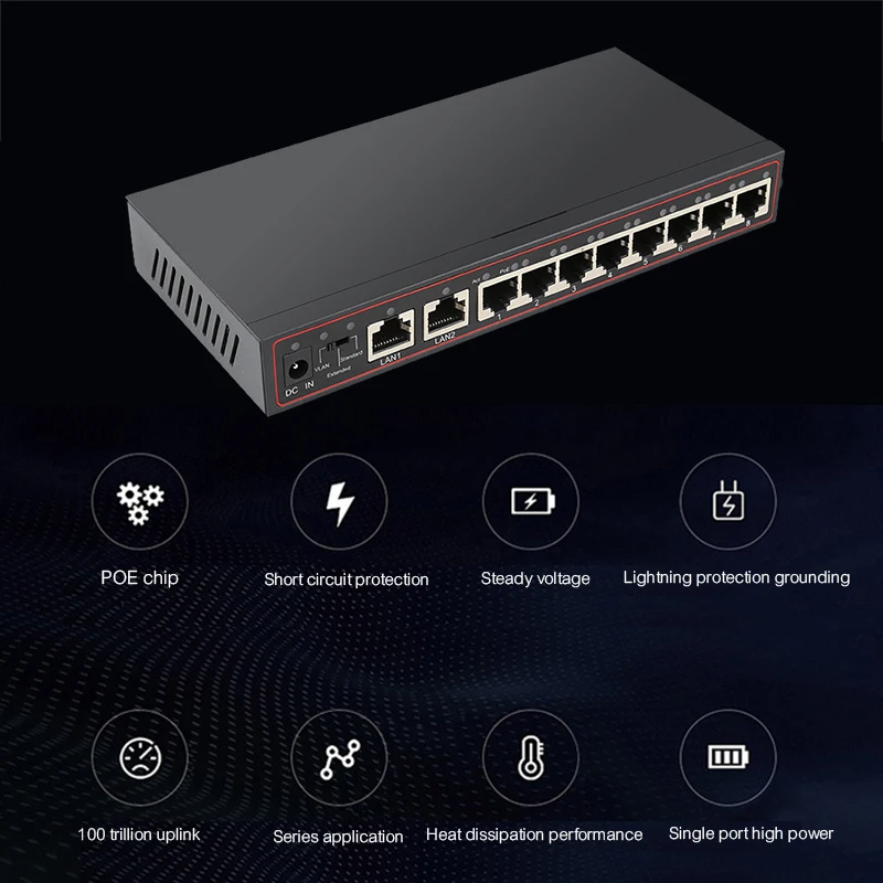 10 портовый Коммутатор POE 48 В Ethernet 10/100 Мбит/с полный/полудуплексный сетевой