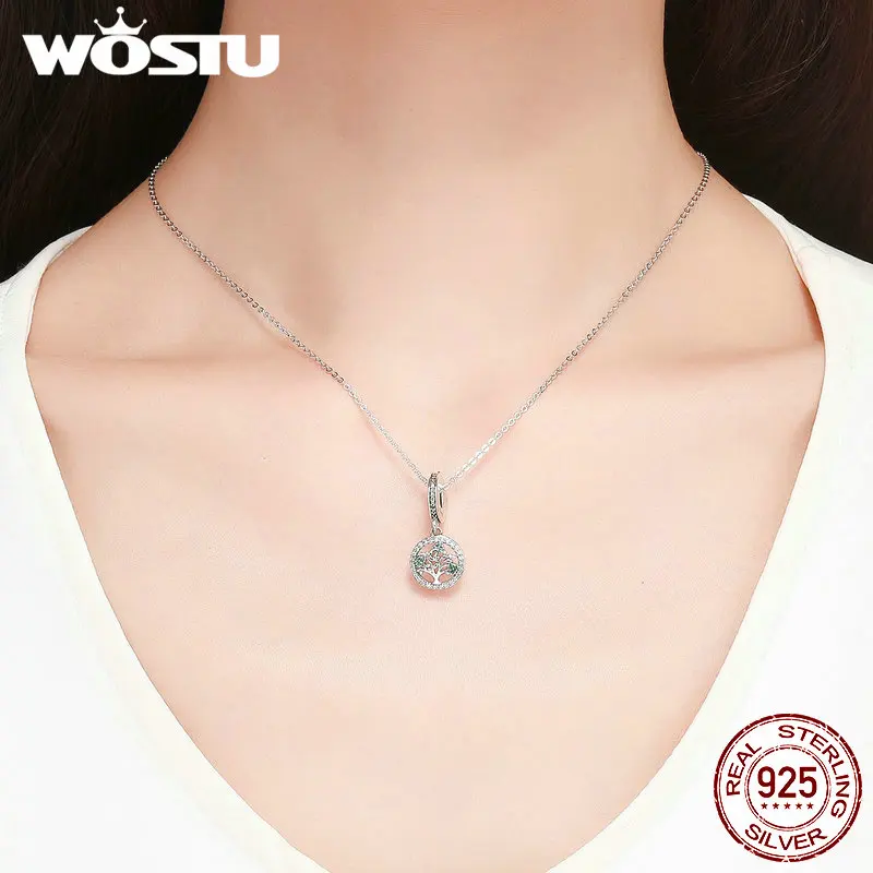 WOSTU настоящее 925 пробы Серебряное весеннее дерево Висячие Подвески подходят для