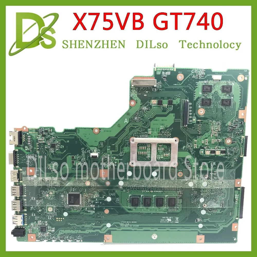 Verkaufen KEFU X75VB Für ASUS X75VB X75VC X75V X75VD Laptop Motherboard REV 2,0 Mainboard HM76 GT740M Grafikkarte Test Motherboard