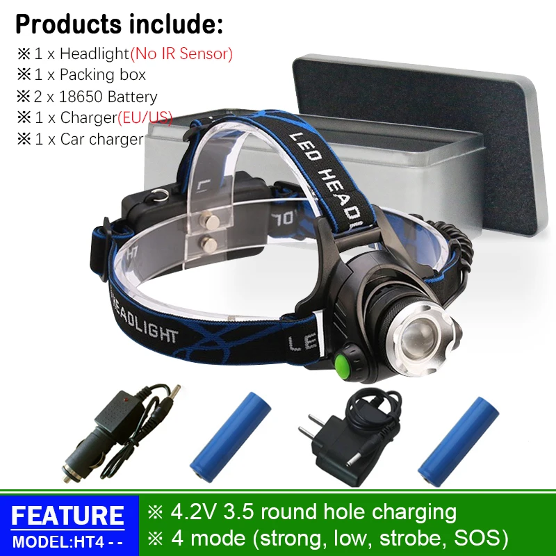 NO Sensor CBOX ИК-датчик, светодиодный налобный фонарь, XM-L2, головной светильник, Micro USB, перезаряжаемая головная лампа, водонепроницаемый Головной фонарь, вспышка, светильник, 18650, рыболовный светильник, led - Испускаемый цвет: NO Sensor CBOX