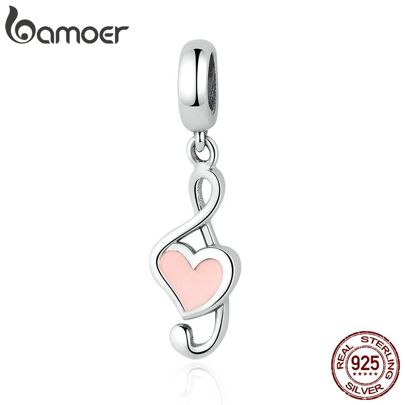 BAMOER 925 пробы серебряный розовый кулон в форме сердца подвеска в форме ноты подходят браслеты для женщин Мода DIY Ювелирные изделия SCC110