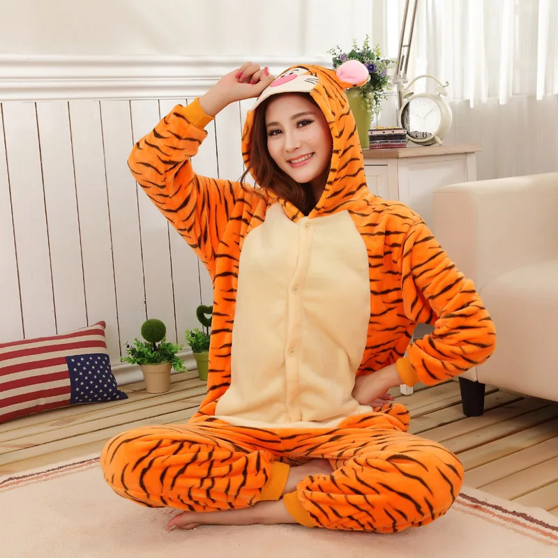 2017 Тигр onsie Onesie Женщины взрослых фланелевые пижамы костюмы животных для милый
