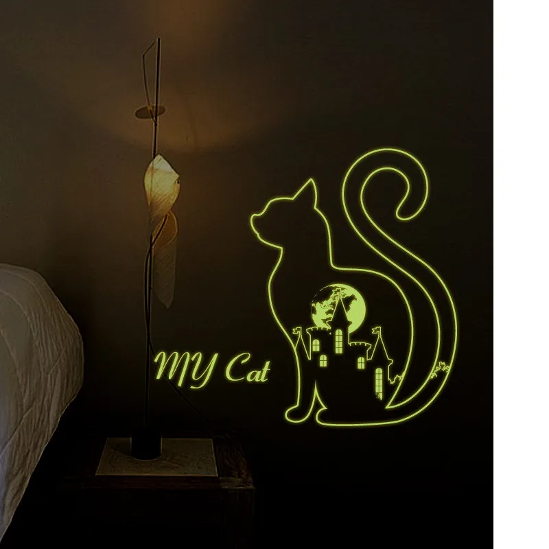DIY светящийся милый кот сердце город настенный стикер Ночной светильник спальня