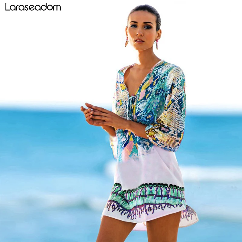 Новое поступление пляжный кафтан купальник с принтом шифоновое парео женский