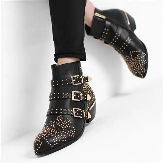 Genuine Leather Women Studded Ankle 