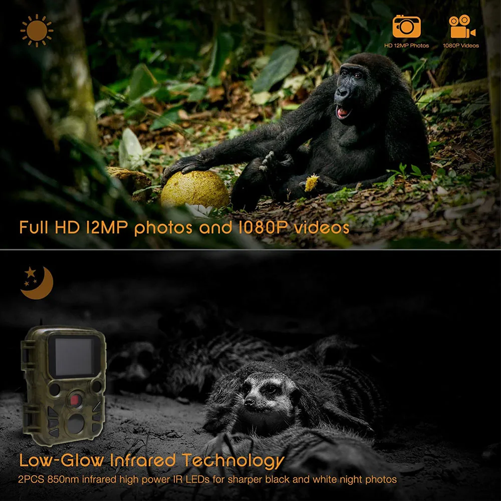 Мини Trail Камера 12MP 1080P охота игры фото ловушка 0 45 s движения дикой природы