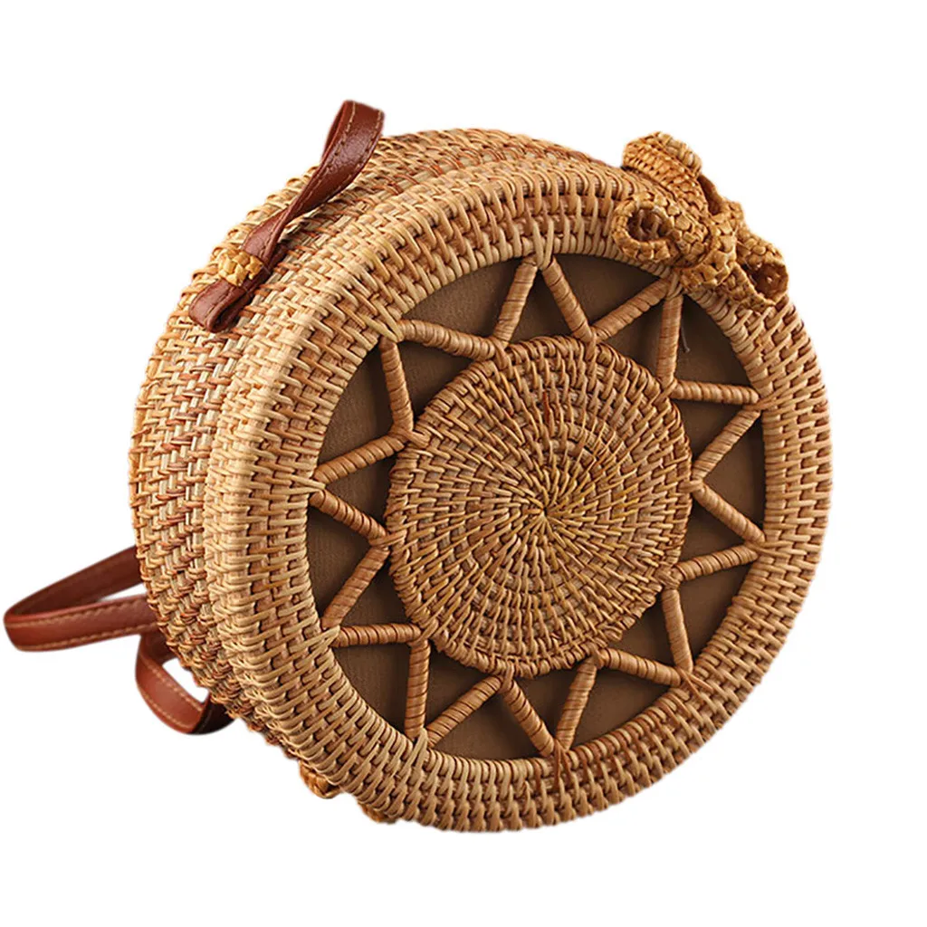 Bolso Circle, ручная работа, Круглый, Ретро стиль, ротанг, Соломенная пляжная сумка через плечо, de paja bolsas de mensajero de punto para las mujeres