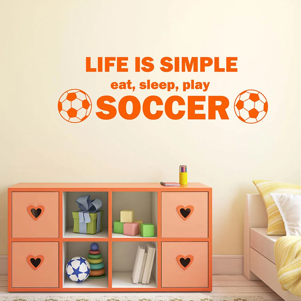 Life Is Simple Eat Sleep Play Soccer Quote Настенная Наклейка для комнаты мальчиков Детская с