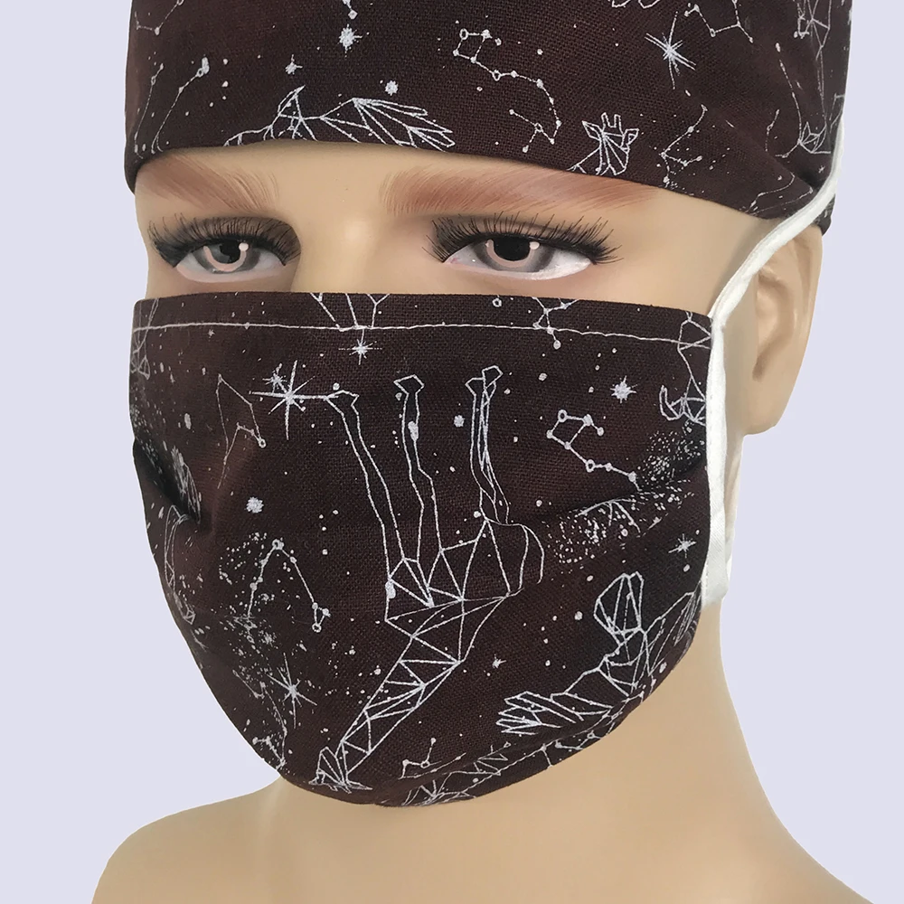 Звездная Вселенная рисунок с милым медведем хирургическая крышка стоматологический салон Мужской и Женский Доктор Медсестры крышка хлопок печать операционная комната рабочие шапки - Цвет: mask