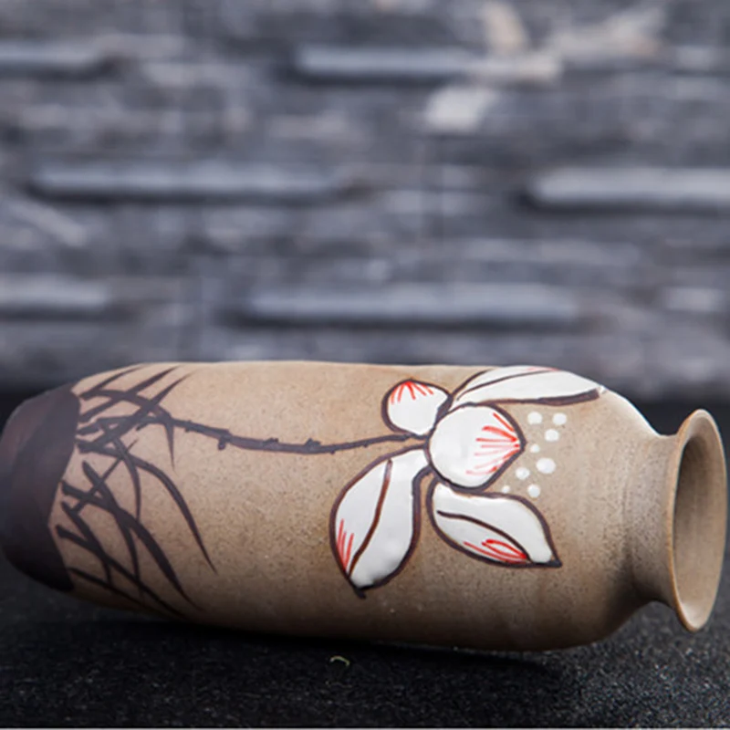 Zen Japanese Vintage Vase jingdezhen Coarse Pottery Hand painted Tabletop Small Flower inserted Jar Pot Tube Creative Home Decor | Дом и сад