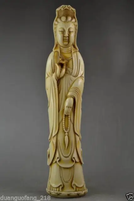 

Elaborate Chinese Old Handwork Artificial Ox Bone Exorcism Kwan-Yin Statue / High 11.7 Inch