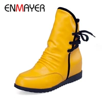 enmayer 2020 new womans shoes vintage style women boots flat booties soft short plush shoes lace up round toe ankle boots cy044