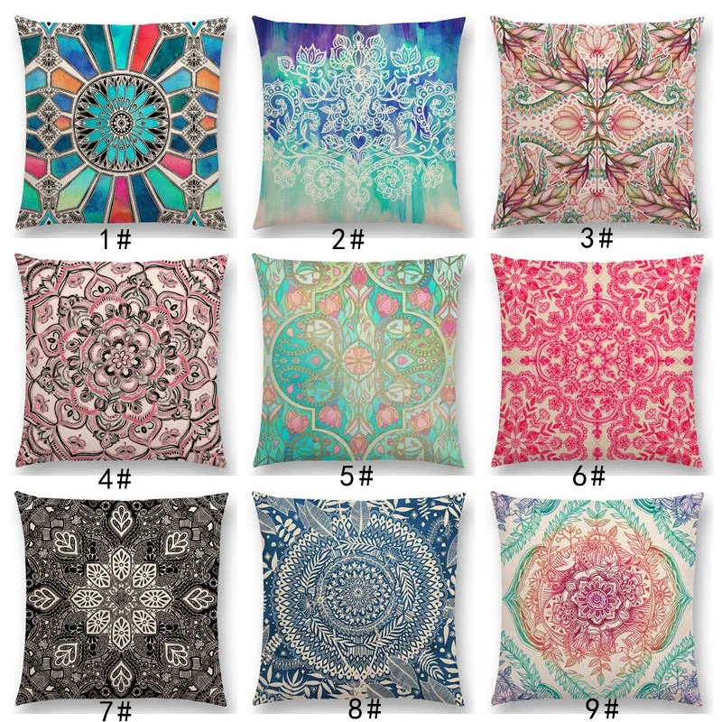 

New Boho Art Flower Gorgeous Floral Diamond Doodle Botanical Geometry Mandala Decorative Pattern Cushion Cover Throw Pillow Case