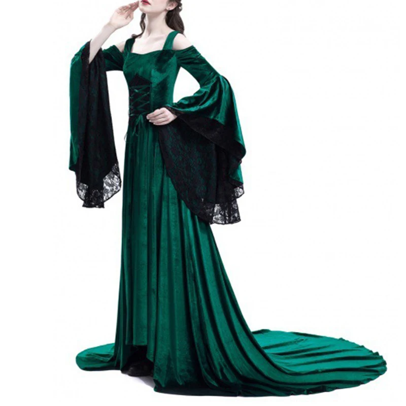 

Vintage Renaissance Princess Gothic Maxi Dress Retro Costume Medieval Gown 1970s Women Long Dress 2021 Christmas Party Vestidos