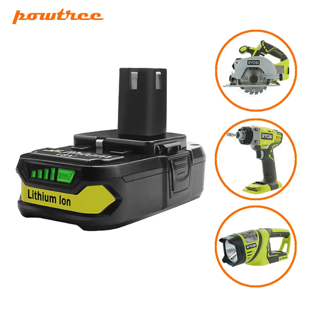 Powtree 18V 2500 ма-ч для Ryobi P107 Li-Ion Перезаряжаемые Батарея Замена Ryobi RB18L25 P100 P102 P103 P104 P105 P108