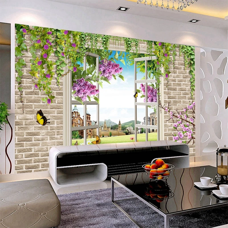 

Custom 3D photo wallpaper living room window pastoral landscape mural sofa TV background wall bedroom 3D wallpaper mural