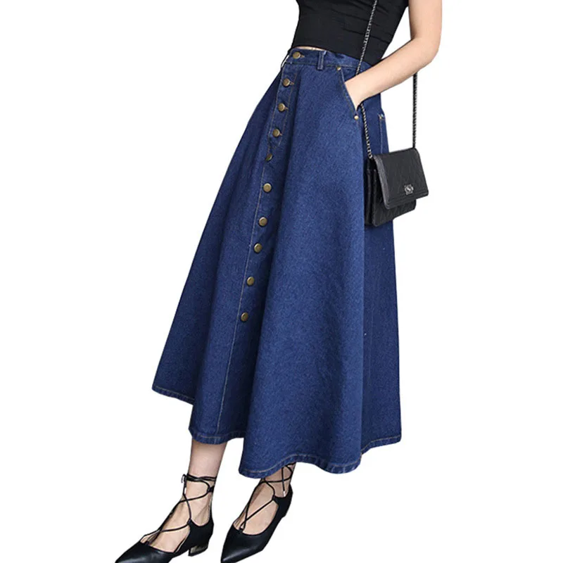Летняя женская джинсовая юбка 2019 средней длины с высокой талией модная Женская