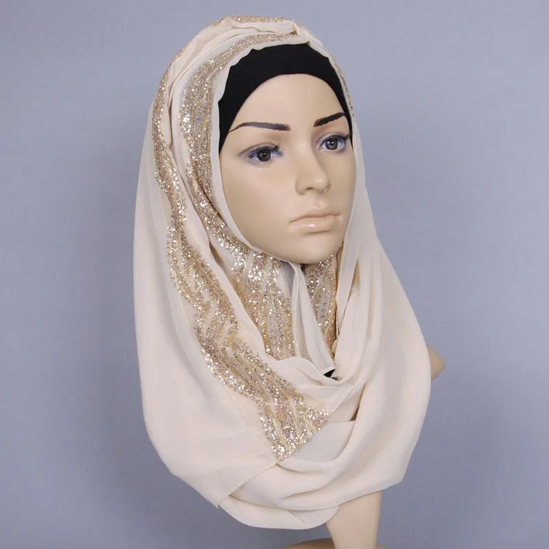 Plain Lurex Glitter Aztec Floral Bubble Chiffon Hijab Women Shimmer Shawls and Wraps Instant Headband Snood Muslim Foulard Sjaal