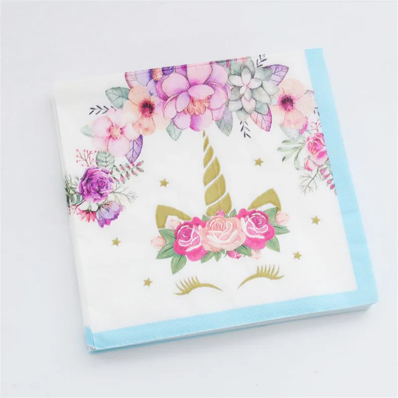 20pcs/lot Unicorn Disposable Printed Napkin Party Baby Shower Decorations Happy Birthday for Kids Decor Unicorno.Q | Дом и сад