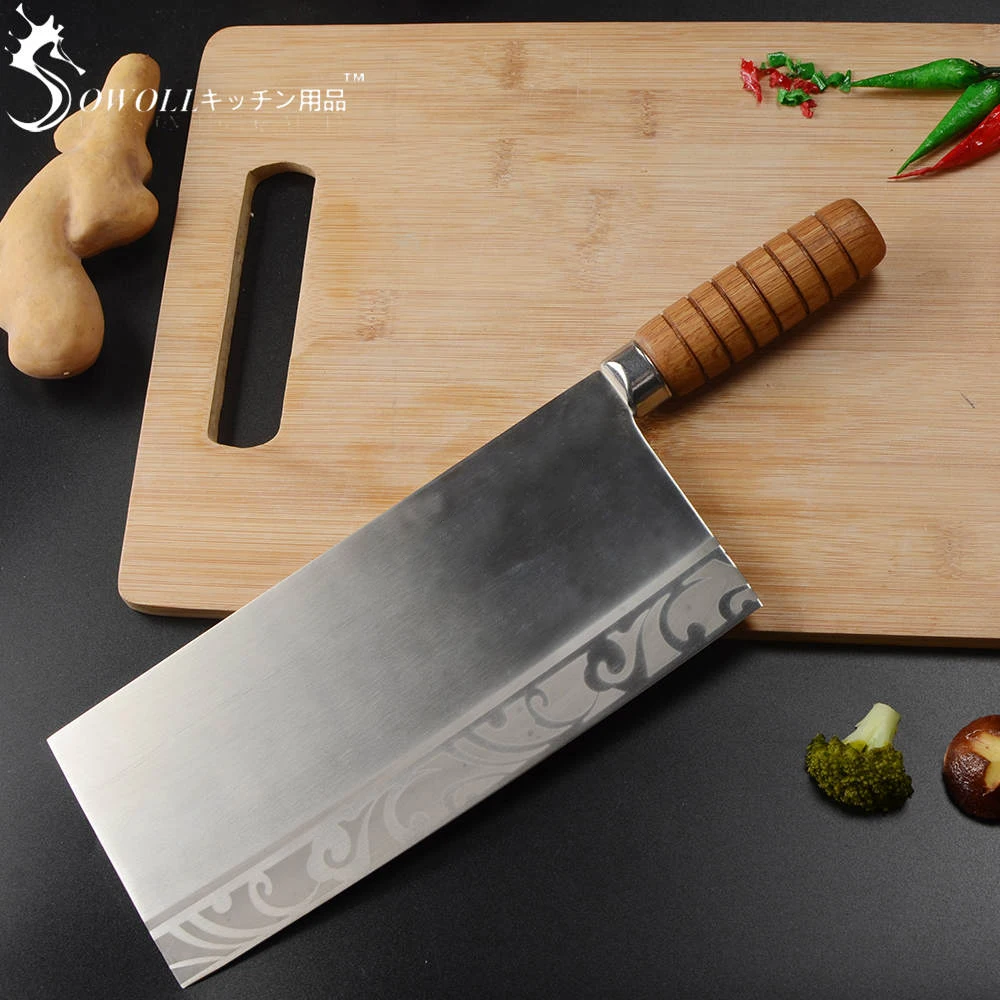 

Кухонный нож SOWOLL из нержавеющей стали, 9 дюймов, китайский нож для нарезки овощей, инструмент для резки, китайский поварской нож для мяса и го...