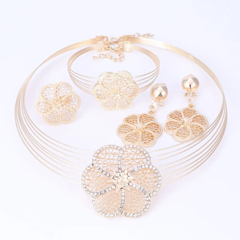 Дубай золотые ювелирные наборы нигерийские Свадебные африканские бусы Кристалл