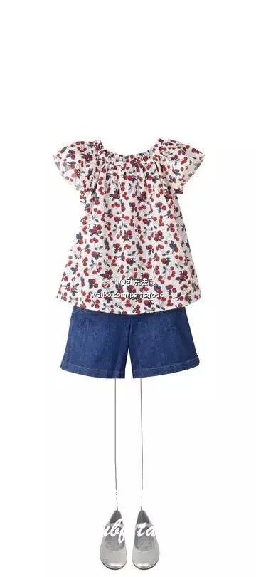 Обувь для девочек Футболка с рисунком вишни Топ маленьких 100% хлопковый Высокое